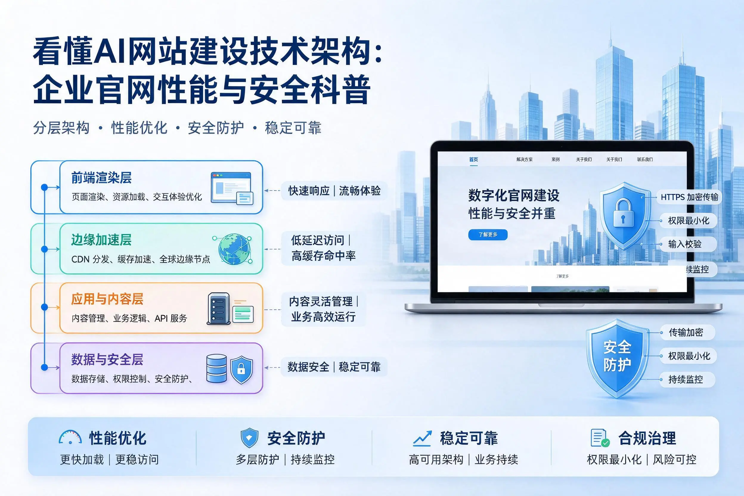 看懂AI网站建设技术架构:上饶企业官网性能与安全科普