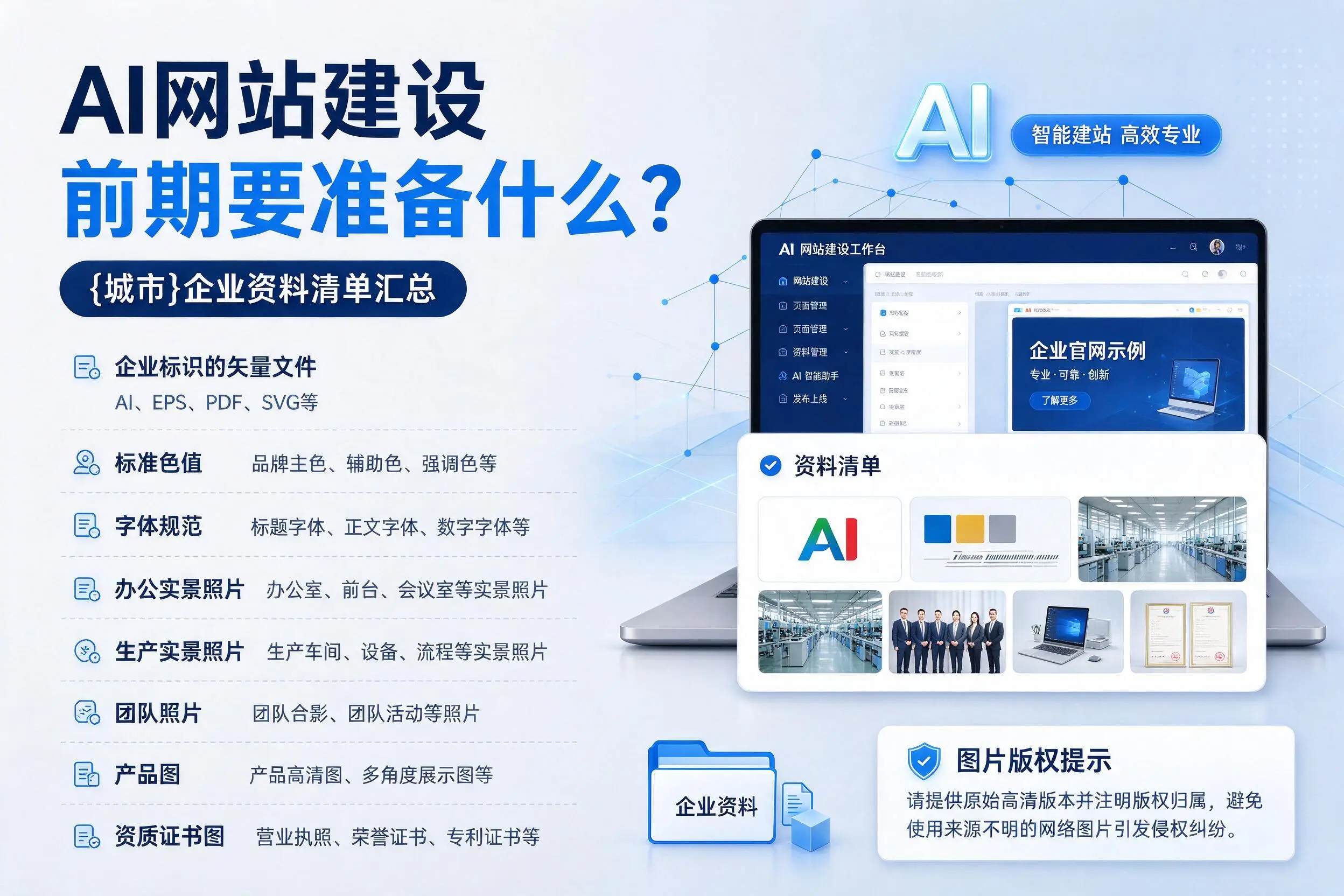AI网站建设前期要准备什么?上饶企业资料清单汇总