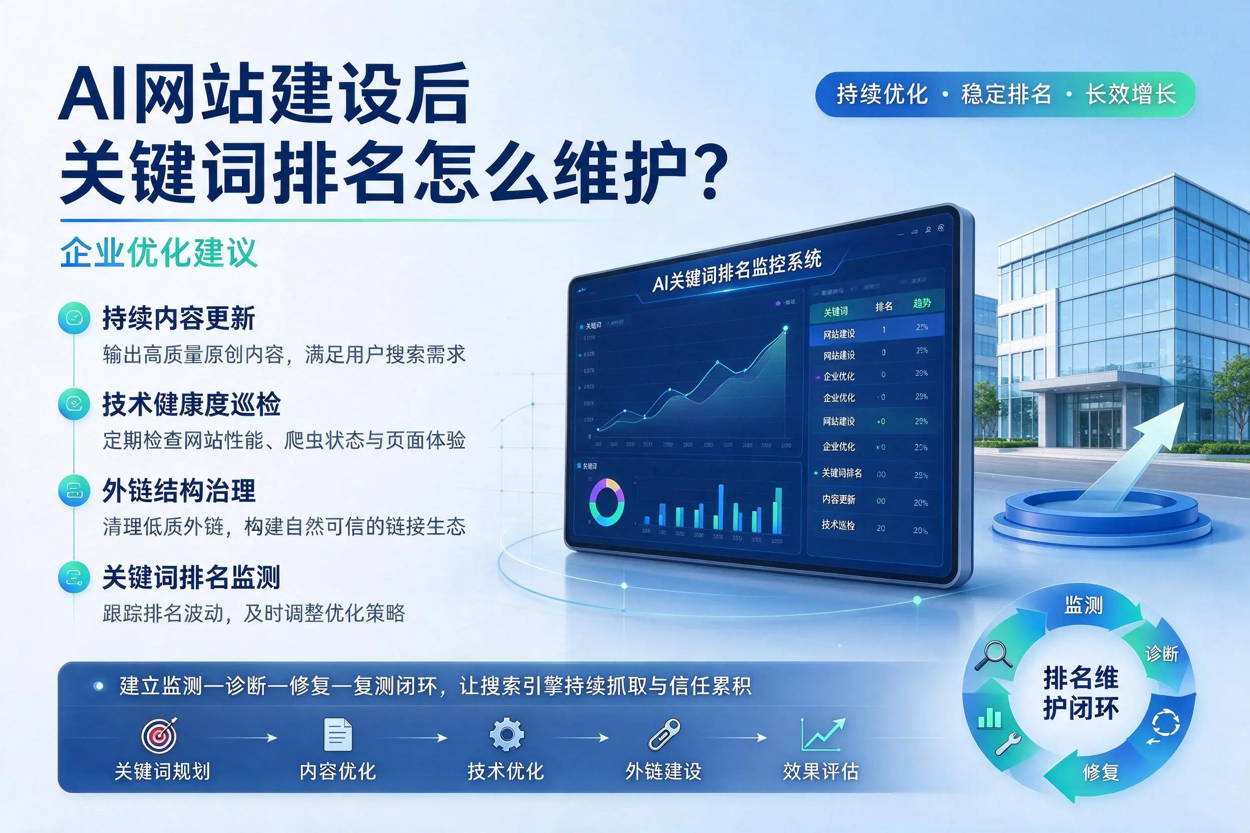 AI网站建设后关键词排名怎么维护?上饶企业优化建议