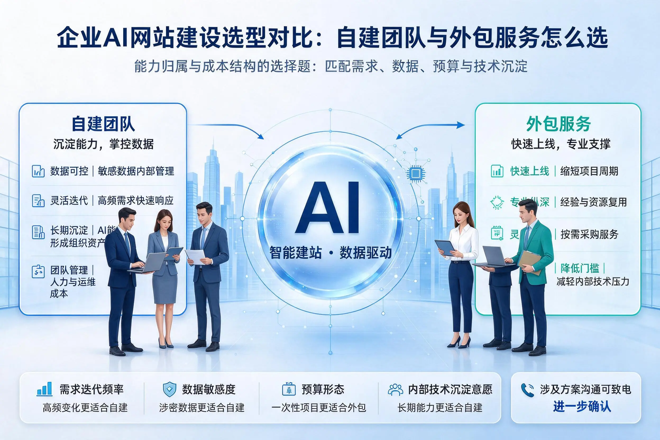 上饶企业AI网站建设选型对比:自建团队与外包服务怎么选